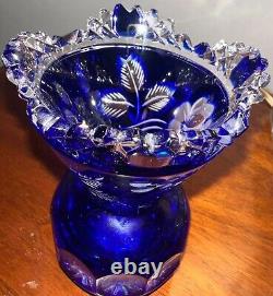 Meissen Bleikristall cobalt crystal bud vase sawtooth cut to clear german