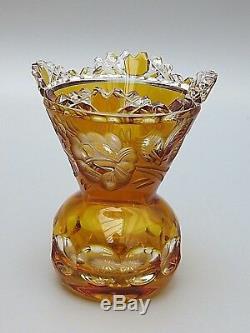 Meissen Crystal Cut To Clear Flower With London Amber Vase 4 1/2 High -signed