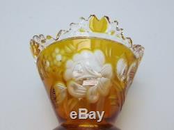 Meissen Crystal Cut To Clear Flower With London Amber Vase 4 1/2 High -signed