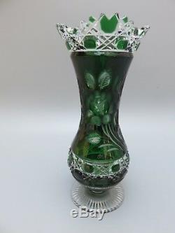 Meissen Crystal Cut To Clear Flower With London Green Vase 8 1/4 High -signed