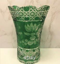 Meissen Germany Emerald Green Cut to Clear Crystal Vase Flower of London 10