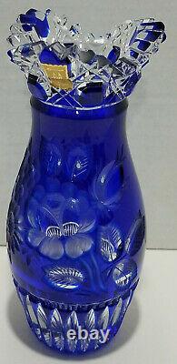 Meissen Meissner Bleikristall Cobalt Blue to Clear Flashed Cut Crystal Vase