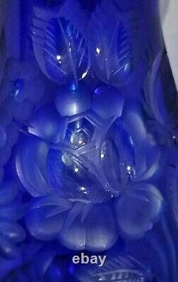 Meissen Meissner Bleikristall Cobalt Blue to Clear Flashed Cut Crystal Vase