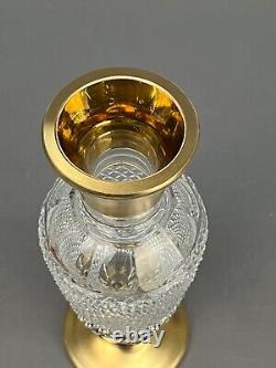 Mid-Century Bohemian Diamond Cut Crystal Gilt Decorated 10 1/2 Vase