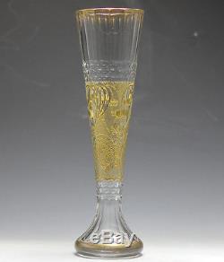 Mont Joye Cut Glass Crystal Vase, trumpet form, 1920s hand painted raised gilt