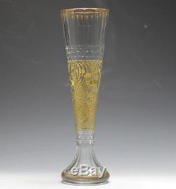 Mont Joye Cut Glass Crystal Vase, trumpet form, 1920s hand painted raised gilt