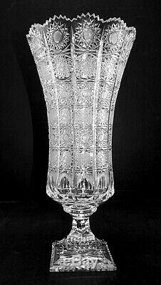 Monumental 17 Vintage Bohemian Czech Queens Lace Cut Glass Crystal Vase STUNNER