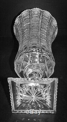 Monumental 17 Vintage Bohemian Czech Queens Lace Cut Glass Crystal Vase STUNNER