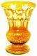 Monumental Bohemian Amber Cut To Clear Etched Crystal Vase