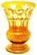 Monumental Bohemian Amber Cut To Clear Etched Crystal Vase