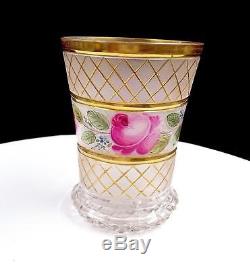 Moser Bohemian Czech Crystal Diamond Cut Enamel Gold & Pink Vase 1860-1920