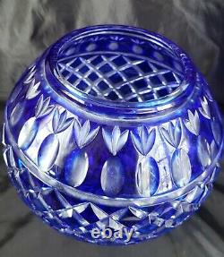 Moser Carlsbad Bohemian Cobalt Blue Cut to Clear Crystal Vase Pineapple Cut SIGN