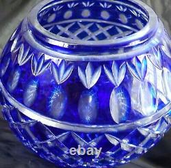 Moser Carlsbad Bohemian Cobalt Blue Cut to Clear Crystal Vase Pineapple Cut SIGN