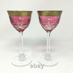 Moser Crystal Birds of the Wild Wine Hocks Cranberry Cut to Clear Gold Band Exc