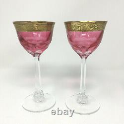 Moser Crystal Birds of the Wild Wine Hocks Cranberry Cut to Clear Gold Band Exc