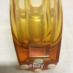 Moser Crystal Eternity Amber Vase Art Glass Signed Panel Cut