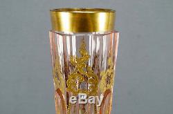 Moser Cut Crystal Pink Art Nouveau Gold Scrolls 16 Inch Tall Vase Circa 1900