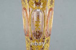 Moser Cut Crystal Pink Art Nouveau Gold Scrolls 16 Inch Tall Vase Circa 1900