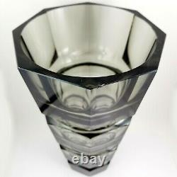 Moser Deco Smoke Crystal Cut Vase johan hoffman czech bohemian art glass tgc