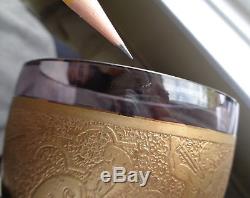 Moser Karlsbad Amethyst Art Glass Footed Vase Greek Warriors Frieze Cut Crystal