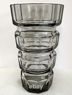 Moser Octagon Vase 1930s Josef Hoffmann Cut Panel Gray Crystal 7-3/4 in