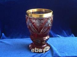 Moser Ruby Cut To Clear Etched Bohemian Heavy Gilded Crystal Moser Goblet/vase