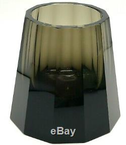 Moser Smoky Cut Crystal Vase Faceted to Foot Octagonal Cone 4.13 Lbs 5.5 Tall