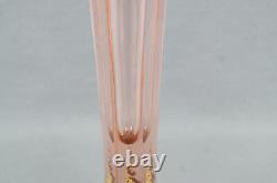 Moser Type Cut Crystal Pink Art Nouveau Gold Scrolls 16 Inch Tall Vase C. 1900