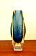 Murano Glass Vase By Mandruzzato Facet Cut Crystal Blue & Yellow Sommerso 60´s