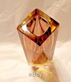 Murano MANDRUZZATO Facet Cut crystal Glass Vase Sommerso Brown & Yellow design