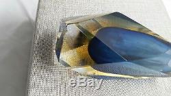 Murano MANDRUZZATO Facet Cut crystal glass Vase Sommerso Blue & Yellow design