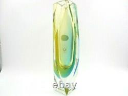 Murano Oball blue & gold prism cut sommerso & faceted art glass vase with labels