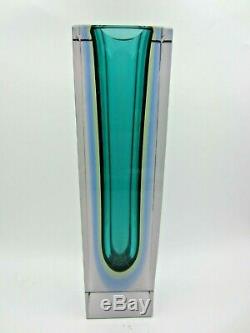 Murano block facet cut Murano green yellow blue pink Mandruzzato art glass vase