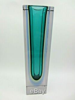Murano block facet cut Murano green yellow blue pink Mandruzzato art glass vase