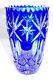 Nwt Melnik Bohemian Czech Crystal Vase Cobalt Blue Cut To Clear Glass