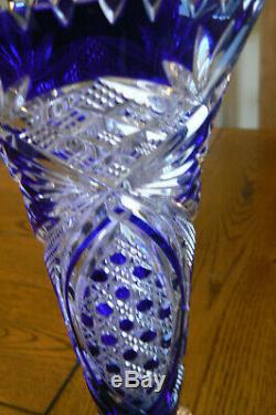 Nachtmann Germany Blue Clear Cut Crystal Trumpet Vase with Label FREE US SHIP
