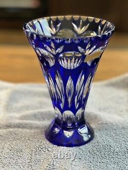 Nachtmann Trumpet Vase 24% Lead Crystal 6 Cobalt Cut to Clear, Excellent