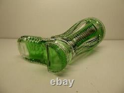 Nice Boot Vase Richly Cut Crystal Green And Clear Vintage Germany Shoe Glass