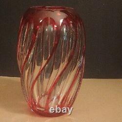 OERTEL Haida Bohemia Crystal Glass Cranberry Red Cut to Clear Twisted 6 Vase