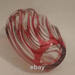 OERTEL Haida Bohemia Crystal Glass Cranberry Red Cut to Clear Twisted 6 Vase