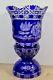 One Meissen Cobalt Blue Cut To Clear Crystal Vase 11.5 Signed Mint