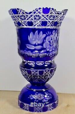 One Meissen cobalt blue cut to clear crystal vase 11.5 signed mint