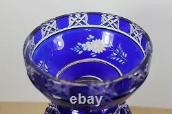 One Meissen cobalt blue cut to clear crystal vase 11.5 signed mint
