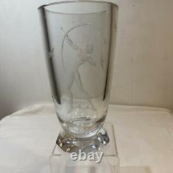 Orrefors Kjellander Engraved Crystal Art Glass Vase Archer Nude Man Signed
