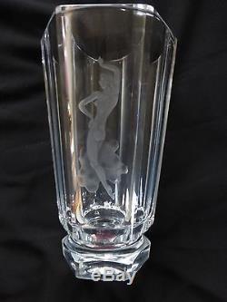 Orrefors Vicke Lindstrand Dancing Nude Cut Crystal Glass Vase, Signed