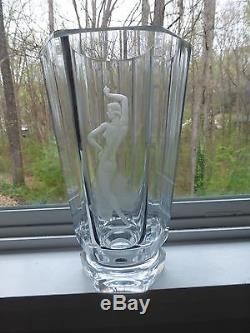 Orrefors Vicke Lindstrand Dancing Nude Cut Crystal Glass Vase, Signed