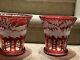 Pair Antique Large Crystal Red Cut To Clear Bohemian Vases W Deer 8.5 H&w