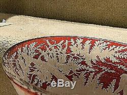 PAIR Antique Large Crystal Red Cut to Clear Bohemian Vases w Deer 8.5 h&w