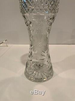 Pair (2) American Brilliant Cut Corset Antique Crystal Vases 10