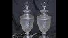 Pair Antique Cut Glass Victorian Urns Lidded Vase
